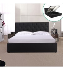 Rome Black Queen Gas Lift Fabric Storage Bed Frame Diamond Tufted HeadBoard